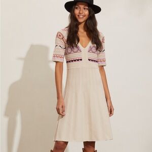 NWT Odd Molly Long Tuva Dress Sz 3 - Large Elegant Cream Patterned Dress